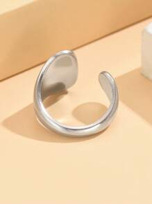 1pc Vintage Baroque Wide Flat Metal Stainless Steel Adjustable Open Ring, Vacuum Plated 18K Gold, Non-Fading Jewelry For Women Daily Wear
