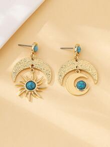 1 paire de boucles d'oreilles bohèmes assorties soleil et lune