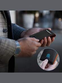 HOVI'S Portafoglio corto in fibra di carbonio, portacarte aziendale minimalista, con protezione RFID antifurto, fermasoldi a due pieghe