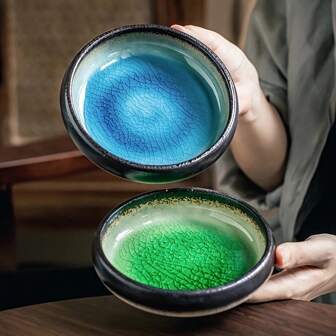 1 件 2 种尺寸创意窑冰分釉陶瓷盘，日式寿司刺身盘，沙拉盘，甜点盘，适用于家庭厨房寿司店餐厅，餐具配件，厨房用品