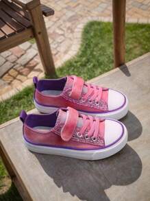 女童春秋帆布休闲平底运动鞋，儿童运动鞋 - 粉色 - 查看 3