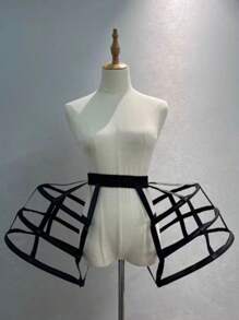 1 件女式哥特式巴洛克三层镂空黑白鸟笼裙，双褶边洛可可鱼骨衬裙角色扮演衬裙秋季女装 - 彩色 - 查看 6