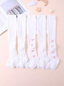 5pcs White Tight Pants For Baby Girls, Elegant Lady Style, Leggings, Suitable For Spring And Summer