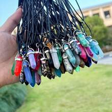30pcs Multi-Color Crystal Pointed Chakra Pendant, Black Pu Leather Chain Necklace Jewelry, Chakra Crystal Gemstone PendantNecklace Set With Hexagonal Bullet Shaped Quartz Stones + Chain - không xác định - Xem 11