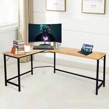 Escritorio Gamer en L para Computadora PC Industrial Minimalista Mesa Mueble Escritorio Esquinero para Home Oficina Diseño Moderno Perfecto para Trabajo y Estudio 120 * 48 * 70CM(Negro) - Negro - Ver 2