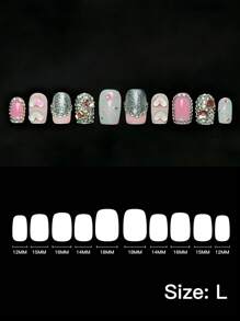 10PCS Viral Y2K Press On Nails - Sparkling Diamond Drip Design - Short Square Fake Nails For Everyday Glam