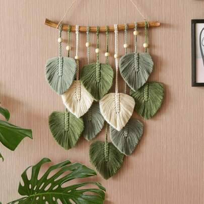 1 Pc Macrame Wall Hanging, Boho Style Handmade Colorful Leaf Tapestry Background Wall Decor