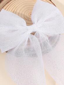 2 件白色米色薄纱蝴蝶结发饰，适合女婴，大号蝴蝶结鳄鱼夹，素色优雅网眼发夹，幼儿女孩蝴蝶结夹，婚礼发夹，儿童婴儿发饰