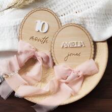 Customized Wooden Lace, Ribbon Bow, Interchangeable Milestone Cards | Personalize With Name, Baby Monthly Milestones, Nursery, Baby Shower Gifts,Graphic Print