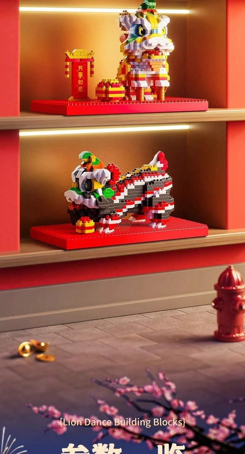 2024 Chinese Style Lion Dance Puzzle Building Blocks, New Year Gift Toy ...