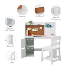 Danolapsi Kids Study Desk And Chair Set,Wood Children Study Table With Storage,Student Writing Desk Computer Workstation With Bookshelf And Cabinets For Boys And Girls Ages 3-8 - White - View 4