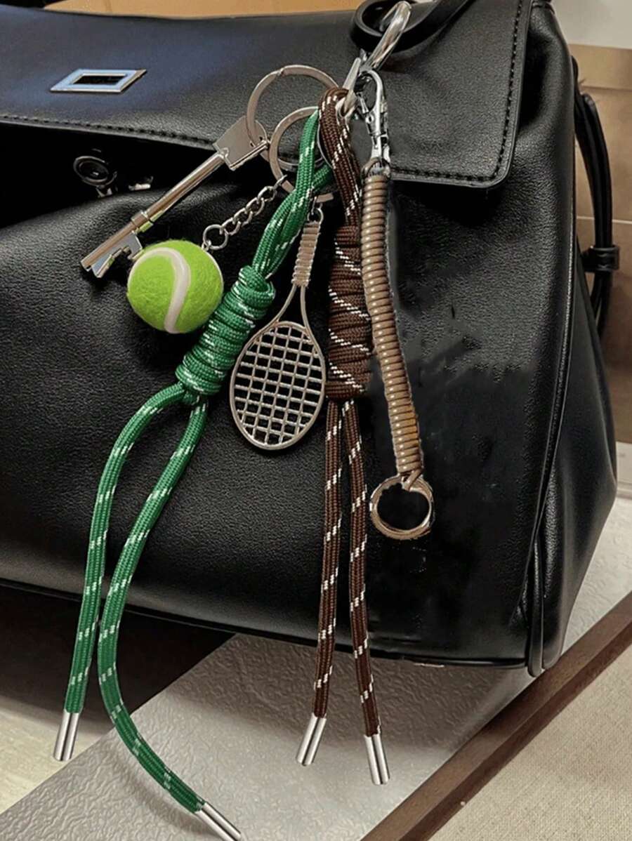 Yogodlns Handmade Knotted Tennis Ball Creative Bag Charm Pendant, Backpack Charm, Crossbody Bag Charm, Gift For Friends - Multicolor - View 1