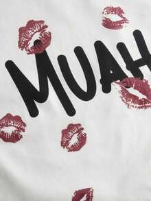 Stylish Lip & Letter Print Casual Tank Top - White - View 4