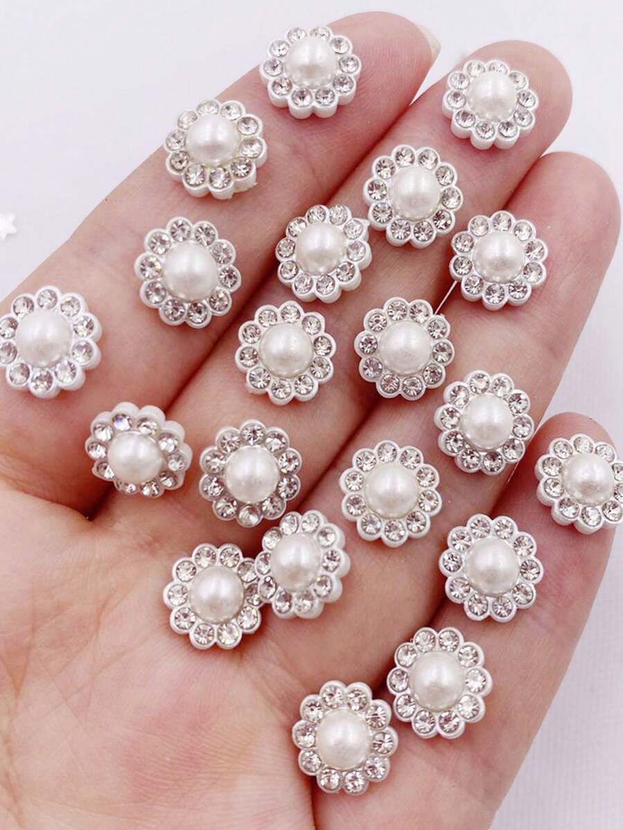 30pcs 8/10/12/14mm Resin Flower Round Faux Pearl Flat Back Rhinestone Applique Wedding DIY Jewelry Scrapbook Accessories Crafts Summer, School