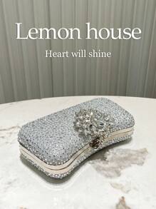 1 pieza de bolso de noche elegante de lujo con pedrería y brillo azul marino, bolso de mano de moda con cierre de pedrería, adecuado para banquetes, fiestas, bodas, galas, regalo ideal para - Plata 2 - Ver 6