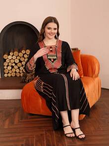 2026 New Style Ramadan Traditional Elegant Long Sleeve Dress, Colorful Gold Embroidery Arabic Women Clothing JALABIA - Black - View 11