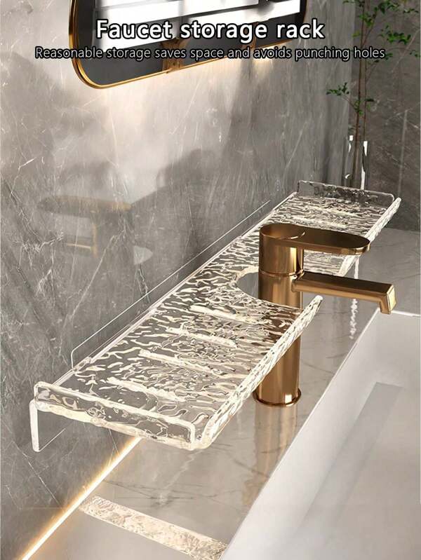 1PC Acrylic Faucet Storage Shelf – Space-Saving Hanging Organizer For Bathroom Sink | Wall-Mounted Soap & Toothbrush Holder With Drainage Holes | Waterproof & Rustproof – Perfect For Small Bathrooms, RVs & Dorms | Sleek Modern Design – Keep Countertops Clutter-Free!