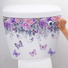1pc Plant & Floral Self-Adhesive Toilet Seat Sticker, Butterfly & Grass Bathroom Decoration Wall Toilet Cover Sticker Gifts Birthday Graduation Home Decor Wall Decor Bedroom Decor Room Decoration Stuff Living Room Decor House Decor Home Decor Living Room Wall Art Wall Paper Stickers