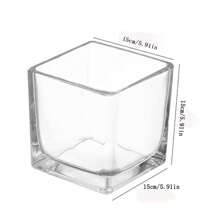 1 pieza Jarrón cuadrado de vidrio, maceta decorativa transparente para hidroponía para flores, suculentas y planta del dinero