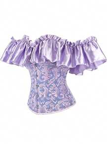 Womens Vintage Off Shoulder Corset Bustier Lace Up Boned Overbust Corset Renaissance Corset Tops For Women - 藍色 - 查看 2