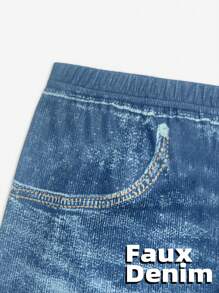 Plus Size Women Slim Fit Denim Effect Simple & Fashionable Elastic Fabric Casual Shorts