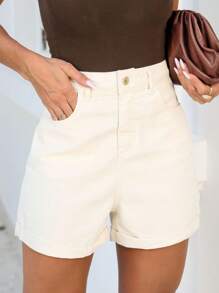Women's Summer High Waisted Mom Jean Shorts For Carnival - 沙 - 查看 1