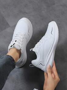 Tênis de Festa Casual na Moda, Leves e Confortáveis, Calçados Esportivos para Mulheres Unissex, Sapatos de Couro de Cor Sólida, Corte Baixo, Bico Redondo, Calçados Esportivos Femininos, Calçados Esportivos Planos, Calçados Esportivos Lesuire Outdoor, Calçados para Trabalho