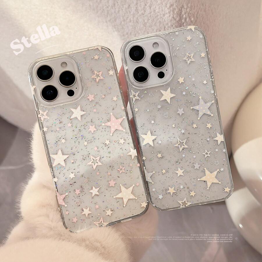 GUCADI 1 件闪亮亮片透明糖果星情侣全覆盖硬壳适用于 Apple iPhone 16/15/14/13/12/11/X 系列 - 彩色 - 查看 1
