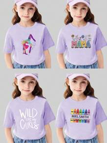 Tween Girl Customized Graphic Logo/Gift/Anniversary/Birthday/Family Photo/Pet/School Trip Personalized Name/Text/School Uniform/Dance Crew Logo Custom T-Shirt - Violet Purple - View 3