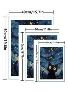 Pintura de Diamante 5D DIY Céu Estrelado Gato Desenho Animado Animal Paisagem Arte Mosaico Feito à Mão Decoração Doméstica Pintura