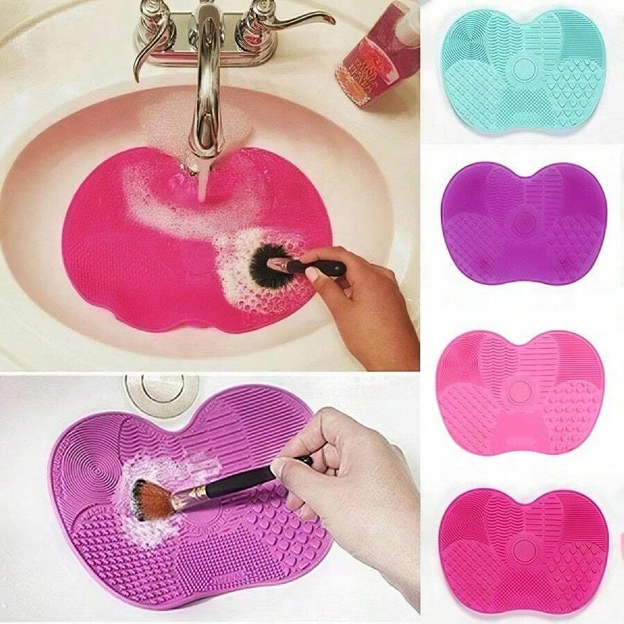 1 tampon de frottage en silicone avec ventouse, tampon de frottage en silicone, outil de beauté, tampon de frottage, tampon de nettoyage de pinceau de maquillage, brosse de beauté de nettoyage quotidien, pinceau de maquillage, tampon de frottage, bol de lavage pliant portable en silicone (style et couleur aléatoires)