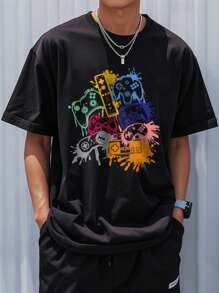 1 件适合夏季的青少年男孩休闲印花圆领短袖 T 恤，这款充满活力的 T 恤为每个孩子带来欢乐和幸福