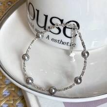 1pc Luxury Minimalist S925 Sterling Silver Star & Faux Pearl Beaded Bracelet, Suitable For Women Daily Wear/Gift, 3.6g