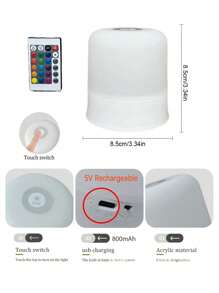 1pc Touch Sensor Bedside Lamp, RGB Multi-Color With Remote Control / 3-In-1 White Light Type-C 5V Rechargeable Table Lamp, Suitable For Bedroom, Rechargeable RGB Color Changing With Remote - Multicolor - View 8