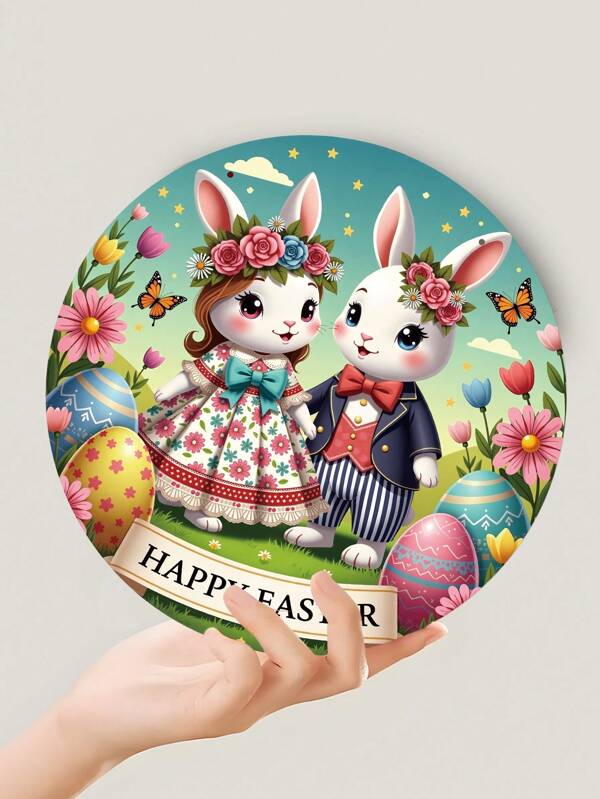 1pc 2D Printed Easter Themed Wall Decor With Eggs And Butterfly Design, High Quality Wooden Material, Multipurpose Hanging Decoration, Fashionable Minimalist Style, Suitable For Entryway Easter Decorations Easter Decor Party Gift