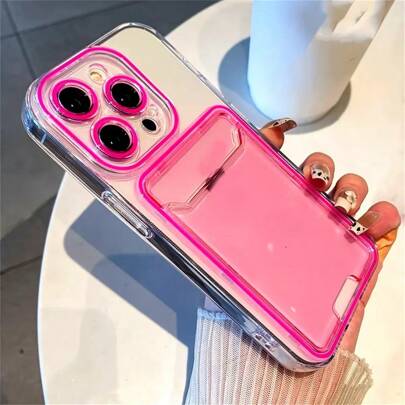 Hard PC Card Slot Lubricated Colorful Card Holder Case Compatible With IPhone 11/12/13/14/15/16 Pro Max/Plus
