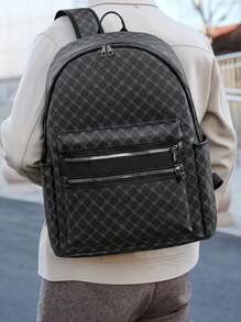 Large Capacity Casual Backpack, Printed Pu Leather Business Laptop Bag, Suitable For Teen Summer Casual Outdoor Athletic Or Vacation Travel Or Graduation Gifts Or Birthday Dress Accessories - Multicolor - View 10