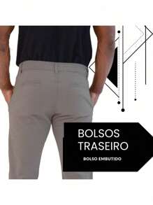 Men's Old Money Slim Fit Twill Sport Knife Pocket Pants With Premium Elastane Elegant Tailored Social Casual Trousers - 卡其色 - 查看 3