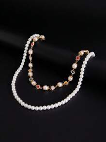 1pc Men's Faux Pearl Inlaid Gem Multi-Layer Metal Cross Pendant, Fashion Accessory, Punk Style Pants Chain, Key Chain, Waist Decor