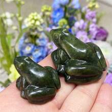 1pc Natural Green Jade Frog, Snake Skin Stone Frog, Crystal Animal Ornament, Home Decor, Crystal Chakra, Crystal Healing, Spiritual Energy, Gift For Him/Her, Crystal Gift; Each Natural Stone Has A Unique Pattern, Sent Randomly. - Green - View 10