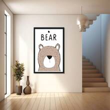 Simple Drawing Of A Bear With The Word Bear Above. Large Framed Wood Wall Art Artist Home Decoration Oil Painting - Bedroom, Bathroom, Living Room, Office, Kitchen, Christmas Gifts - 1 Piece - 彩色 - 查看 4