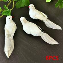 6PCS Simulation Feather White Pigeon, Simulation Pigeon Clip Decoration, Used For Gardening Decoration, Christmas Tree Decoration, Weddings, Flower Garlands, And Craft Props