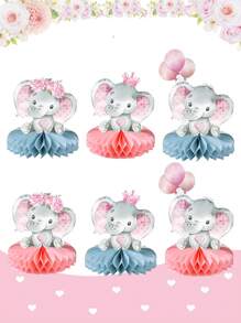 6Pcs Pink Floral Elephant Honeycomb Centerpieces,Wedding Birthday Party Supplies,Celebration Decor,Gender Reveal Party Babyshower Decoration,Table Centerpiece Decor,Honeycomb Base,Photo Props Decor For Party