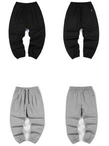 Patrón impreso Pantalones de chándal para hombres, pantalones rectos, impresión de letras - Negro - Ver 5