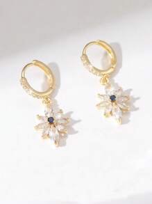 2 件铜镶嵌锆石时尚太阳花耳环优雅高端耳扣女士宴会派对装饰礼物