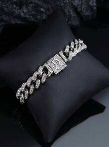 1pc Shiny Cuban Link Letter Bracelet, Fully Paved With Rhinestones, Unisex Hip-Hop Style Multi-Layer Plated, Perfect Gift For Valentine's Day/Anniversary/Birthday/Mother's Day/Father's Day - A - View 29