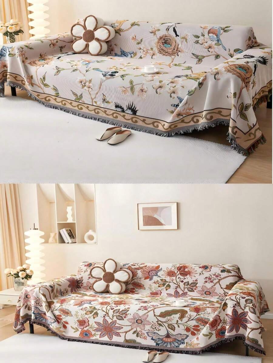 1 szt. Amerykański styl kwiatowy/botaniczny pokrowiec na sofę/narzuta, wielofunkcyjny prezent wielkanocny, urodziny, ukończenie szkoły, pokrowiec na sofę, wystrój salonu, wystrój pokoju