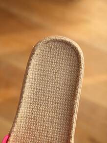 Men's Summer Beach Vacation Couple Linen Slippers, Women's Indoor Non-Slip Home Slippers, Multi-Color Stitching - Blue - View 3