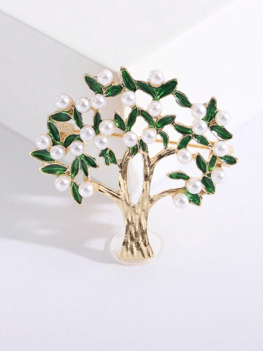 时尚人造珍珠树胸针 女士植物胸针 礼服套装别针配饰 派对宴会礼物 - Tree - 查看 1