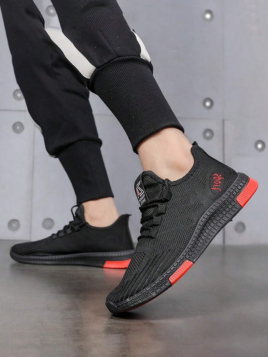 Primavera y verano de los hombres de malla transpirable transpirable de fondo grueso Casual Zapatillas de deporte,Moda antideslizante ligero resistente al desgaste cómodo zapatos de los hombres de tenis,al aire libre con cordones de punta redonda zapatillas de deporte para correr,Adecuado para el uso diario,Oficina,Fitness,Perro Caminar,Senderismo,Viajar - Rojo - Ver 1